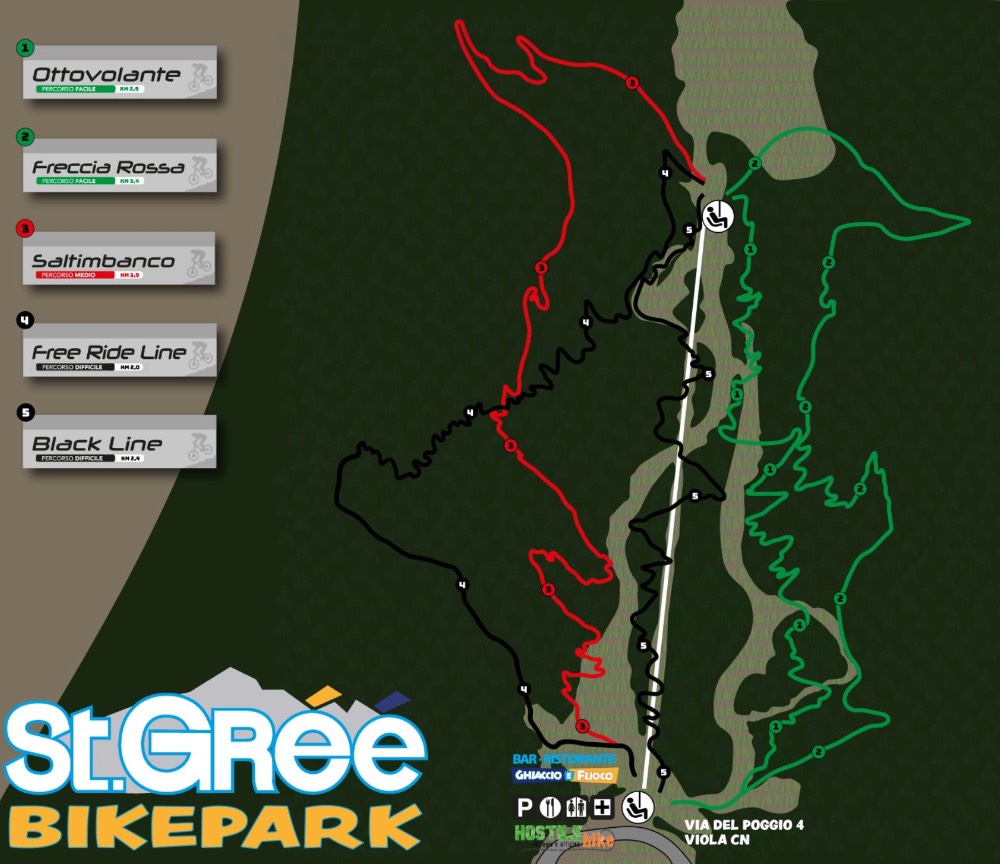 Mappa trail del Bike Park Viola St Gree in Piemonte